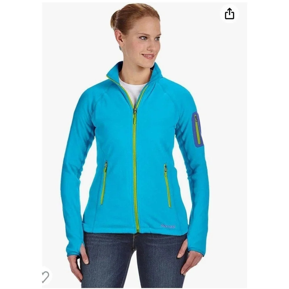 Marmot Blue Full Zip Jacket Windbreaker Fleece Lined Womens Small